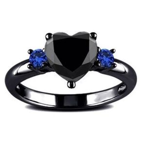 NEW 18K BLACK HEART SHAPED BLUE SAPPHIRE GOTH RING